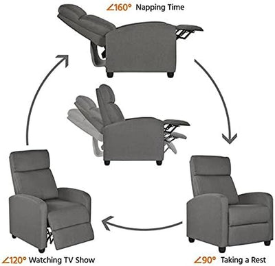Yaheetech 2-Seat Fabric Pushback Recliner Chair Living Room Chair with Thick Seat Cushion and Backrest Reclining Chair for Living Room Grey