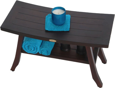 Decoteak Satori 28-Inch Brown Waterproof Teak Wood Shower Bench Stool Seat Chair for inside Shower Storage Shelf Provides Safety, Storage, and Organization for Bathroom Accessories