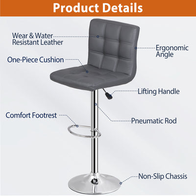 (Set of 4)Adjustable Bar Stools Swivel PU Leather Modern Dinning Chairs with Back Set of 4