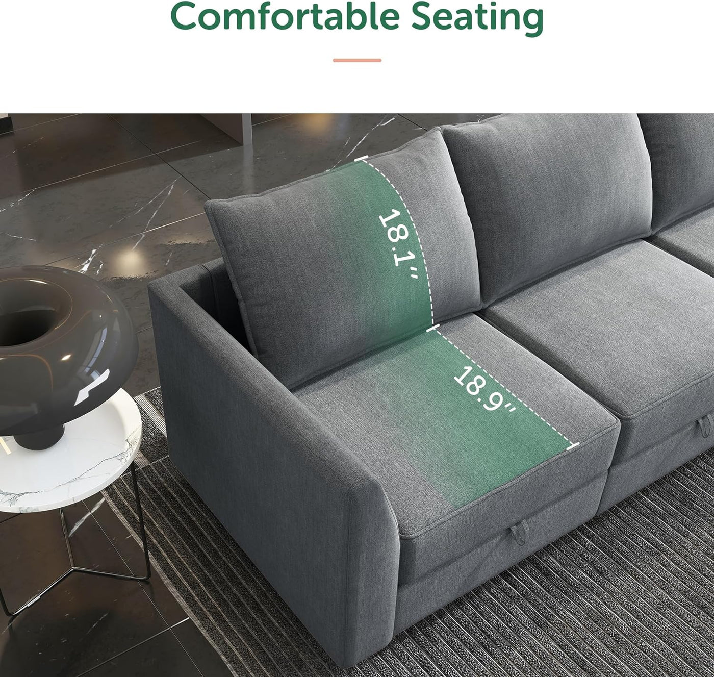 HONBAY Modular Sectional Sofa U Shaped Sectional Couch with Reversible Chaise Modular Couch with Storage, Bluish Grey