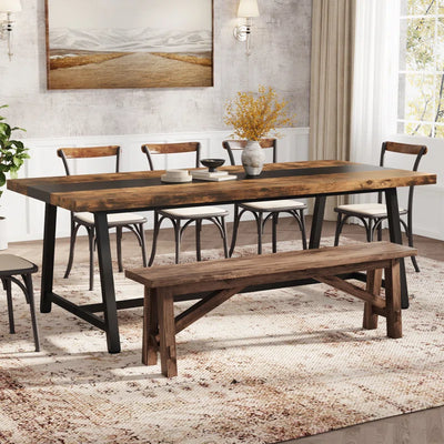 Baeumel 70.87'' Rectangle Dining Table for 6-8, Wood Kitchen Table with Strong Metal Frame