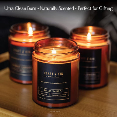 Craft & Kin Scented Candles for Men | Palo Santo Candle | All-Natural Scented Candles for Home | Long Lasting with 45 Hour Burn Time, 8Oz