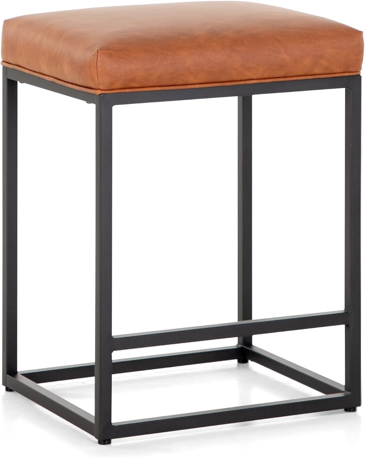 MAISON ARTS Counter Height 24" Bar Stools Set of 2 for Kitchen Counter Backless Modern Barstools Industrial Upholstered Faux Leather Stools Farmhouse Island Chairs, (24 Inch, Brown)