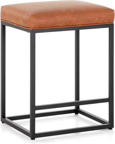 MAISON ARTS Counter Height 24" Bar Stools Set of 2 for Kitchen Counter Backless Modern Barstools Industrial Upholstered Faux Leather Stools Farmhouse Island Chairs, (24 Inch, Brown)