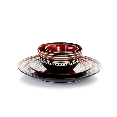 Gibson Elite Café Versailles 16 Piece Double Bowl Dinnerware Set - Red