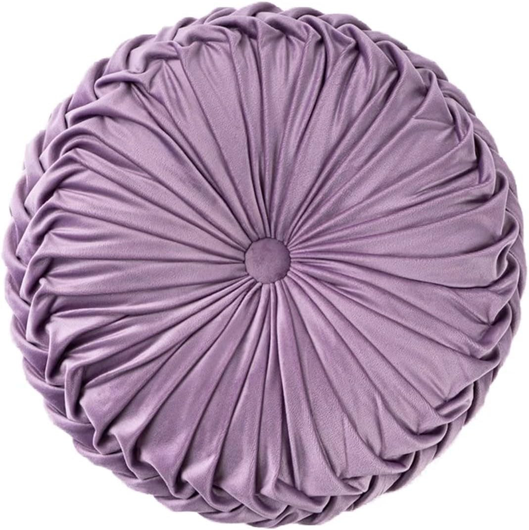 HLOVME round Velvet Pillow for Couch Small Handmade Decorative Throw Pillow for Bed Bedroom 13.7” Light Purple