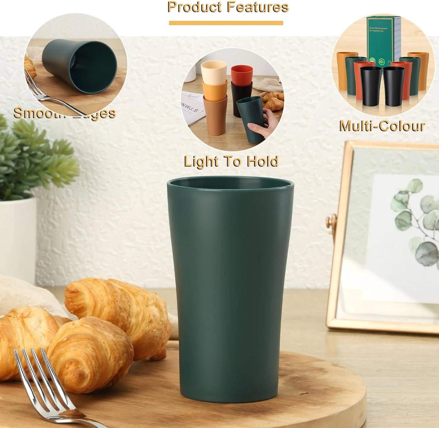 Dinnerware Set for 4, 16 Pack Plastic Bpa-Free Dinner Plates, Salad Plates, Cereal Bowls, Cups, Colorful Unbreakable Plates and Bowls Sets, Microwave and Dishwasher Safe