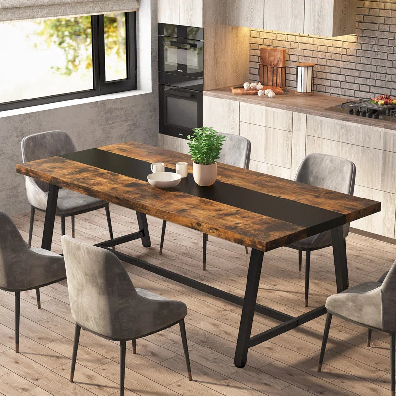 Baeumel 70.87'' Rectangle Dining Table for 6-8, Wood Kitchen Table with Strong Metal Frame