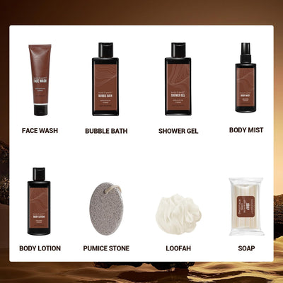 Men's Gift Bundle Body & Earth Bath and Body Wash Sets for Men - 8Pcs Spa Baskets Mens Birthday Gifts Sandalwood, Self Care Kit, Husband Men Father'S Day Gifts