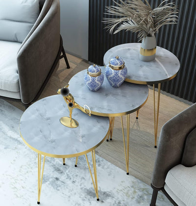 PAK HOME Set of 3 Walnut Nesting End Tables round Wood Stacking Coffee Side Accent Table with Metal Legs for Living Room, Home Office, Nightstands for Bedroom