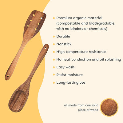 Walnut Handmade Wooden Spoons Heavy Duty Spatula Short Angled - 5Pcs 