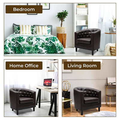 31 In. Espresso Mid-Century Modern Button Tufted Faux Leather Arm Chair