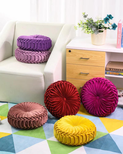 HLOVME round Velvet Pillow for Couch Small Handmade Decorative Throw Pillow for Bed Bedroom 13.7” Light Purple